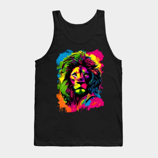 Techno color Lion Tank Top by Discover Madness